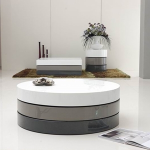 Modrest Trio Round Coffee Table - Swivel, White and Gray 