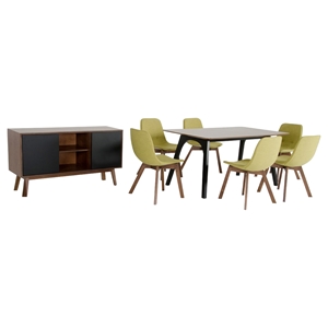 Modrest 8 Pieces Laken Dining Set - Walnut, Green Tea 