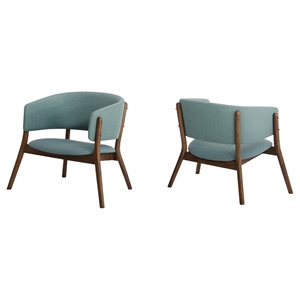 Modrest Dante Modern Accent Chair - Blue and Walnut (Set of 2) 