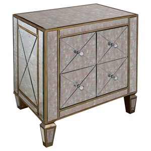 Modrest Harmon Nightstand - 3 Drawers, 2 Doors, Mirrored, Gold 