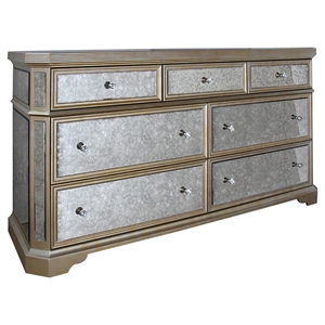 Modrest Evans Transitional Mirror Dresser - 7 Drawers, Gold 