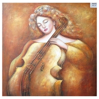 Modrest Woman & Cello Oil Painting - Orange