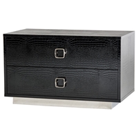 A&X Victoria Modern Nightstand - 2 Drawers, Black Crocodile