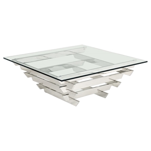 Modrest Upton Square Coffee Table - Clear, Chrome 