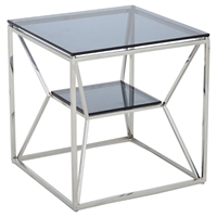 Modrest Facet Glass End Table - Shelf, Smoked