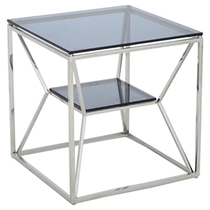 Modrest Facet Glass End Table - Shelf, Smoked 