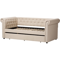 Mabelle Fabric Trundle Daybed - Button Tufted, Light Beige