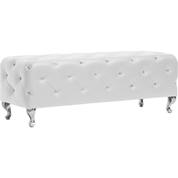 Stella Faux Leather Bench - Crystal Tufted, White