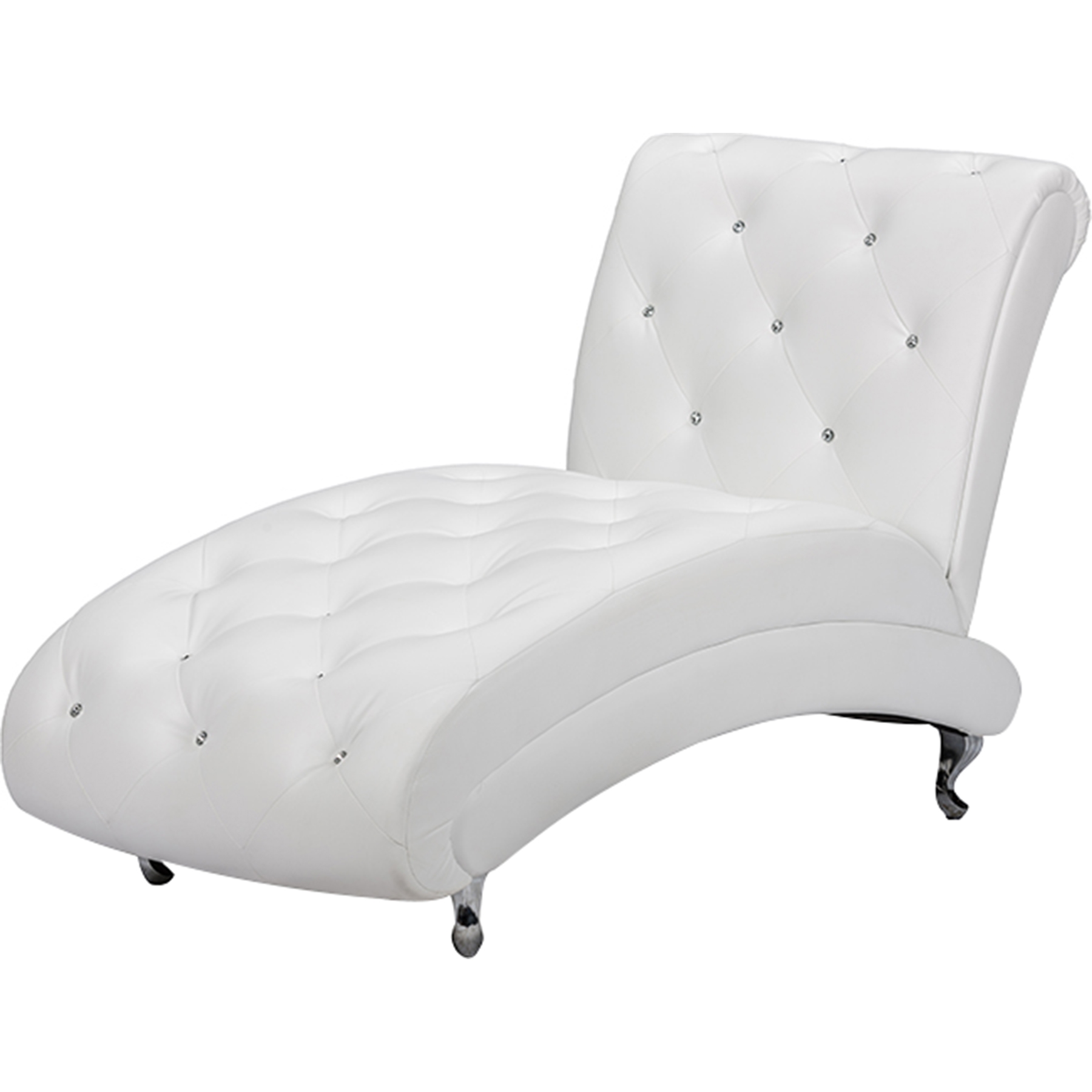 Pease Faux Leather Chaise Lounge Crystal Button Tufted White DCG Stores