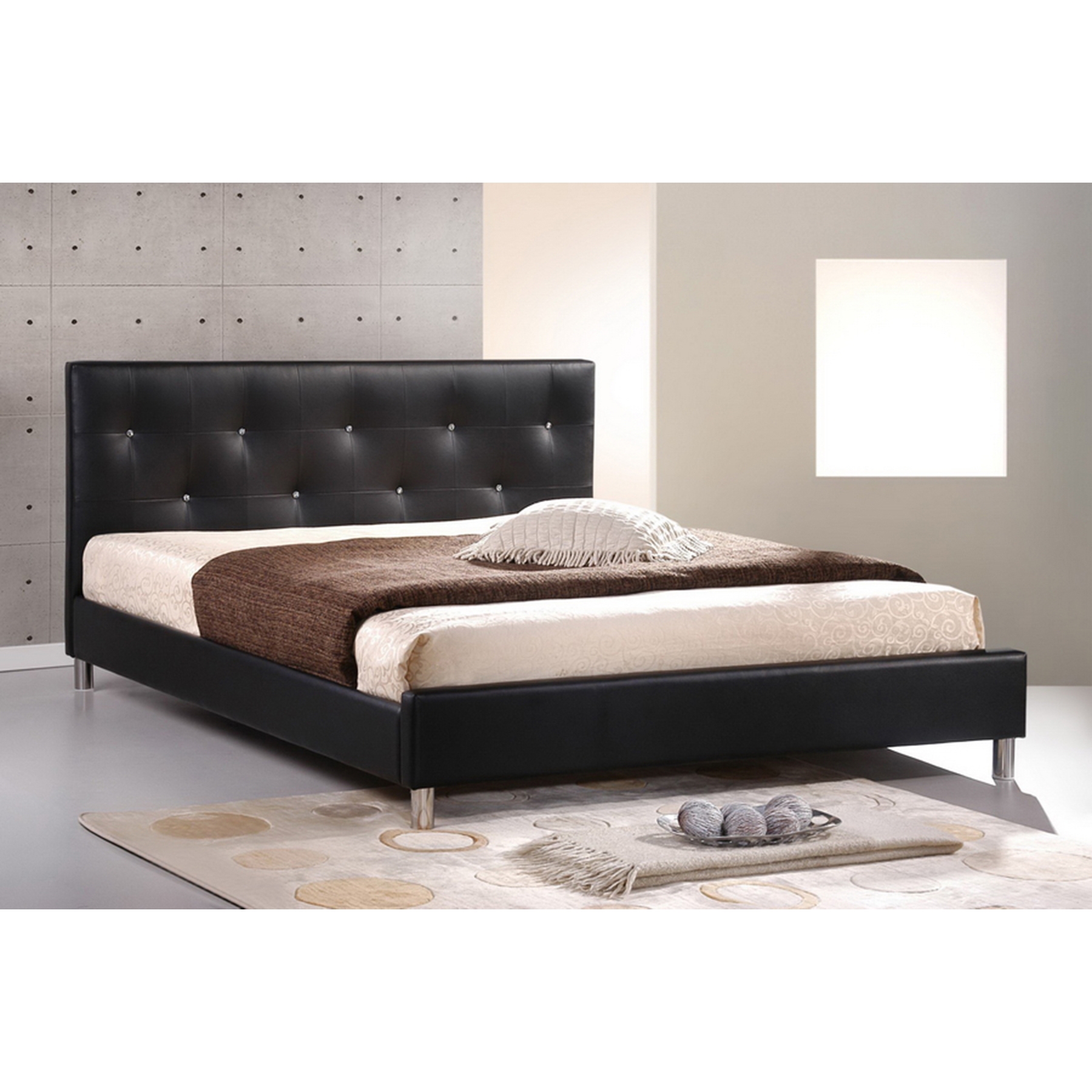 Barbara Faux Leather Full Bed - Crystal Button Tufted, Black | DCG Stores