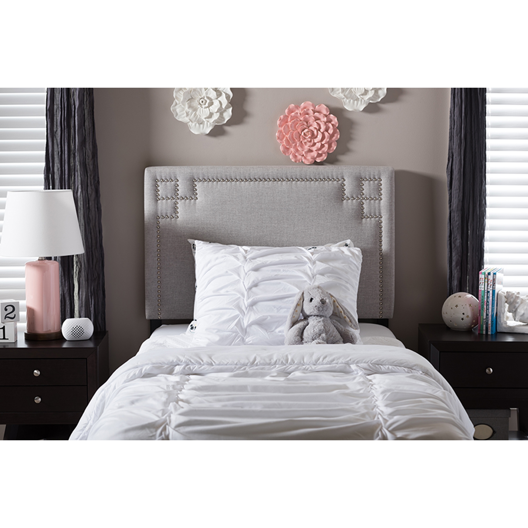 Geneva Fabric Upholstered Twin Headboard Grayish Beige DCG Stores