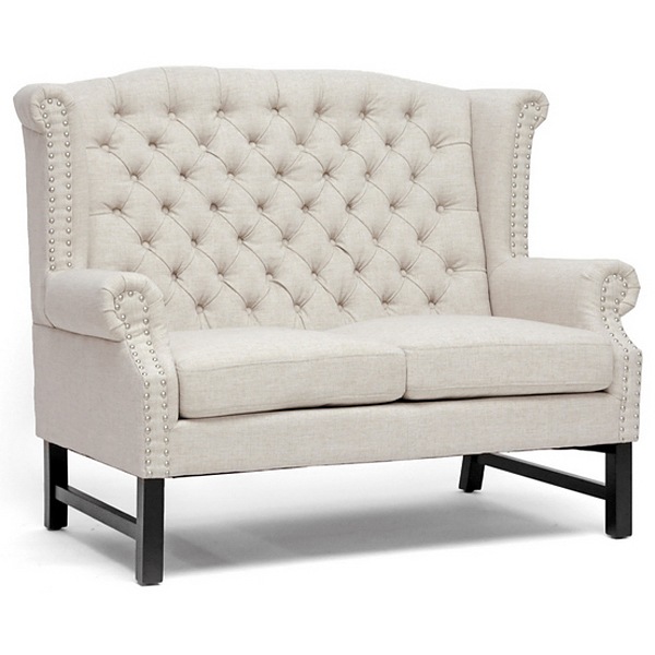 Sussex High Wingback Sofa Loveseat Nail Heads Light Beige DCG Stores   Bh 63102 Ls Beige 