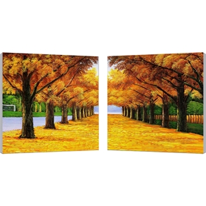 Autumnal Boulevard Mounted Print Diptych - Multicolor 